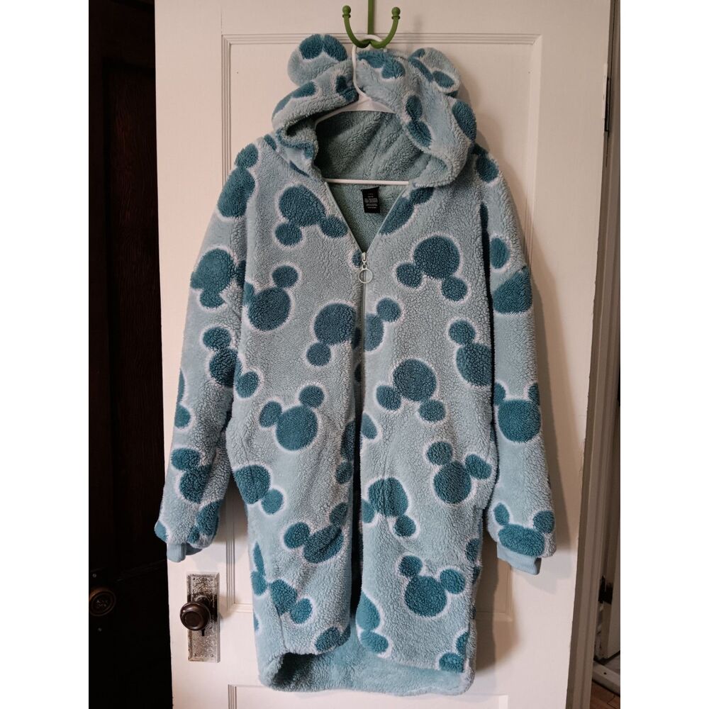 Disney Mickey Mouse Sherpa Fleece Hoodie Loungewear Jacket Robe Wearable Blanket